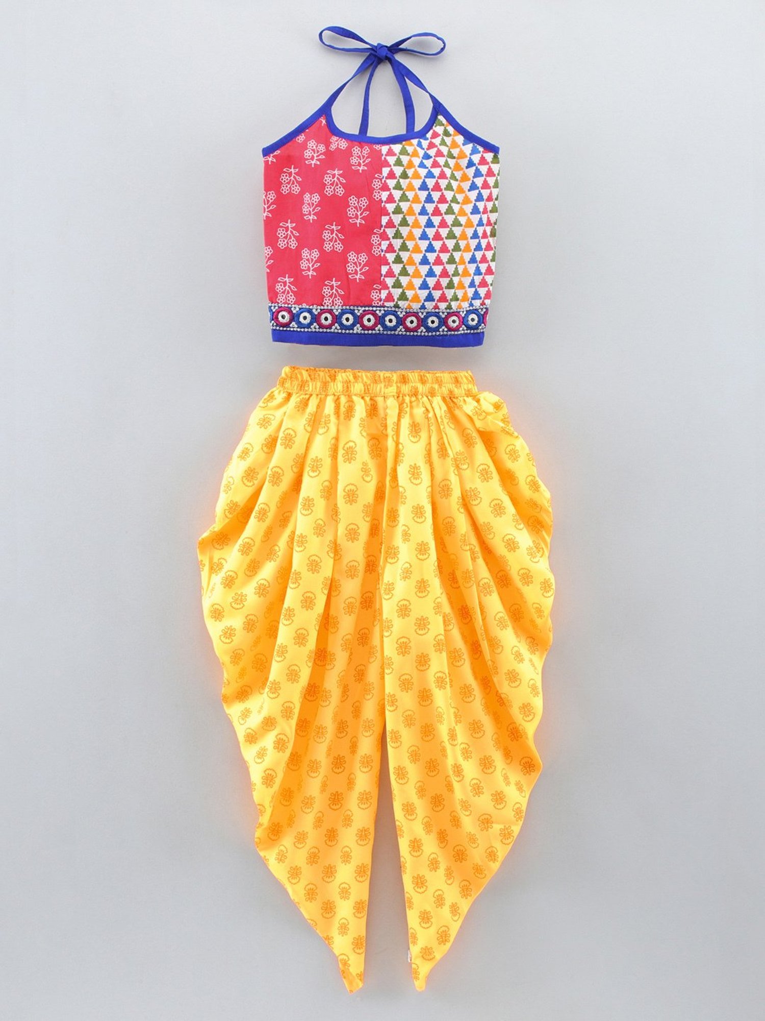 TWISHA Kids Pink & Yellow Embroidered Top with Dhoti