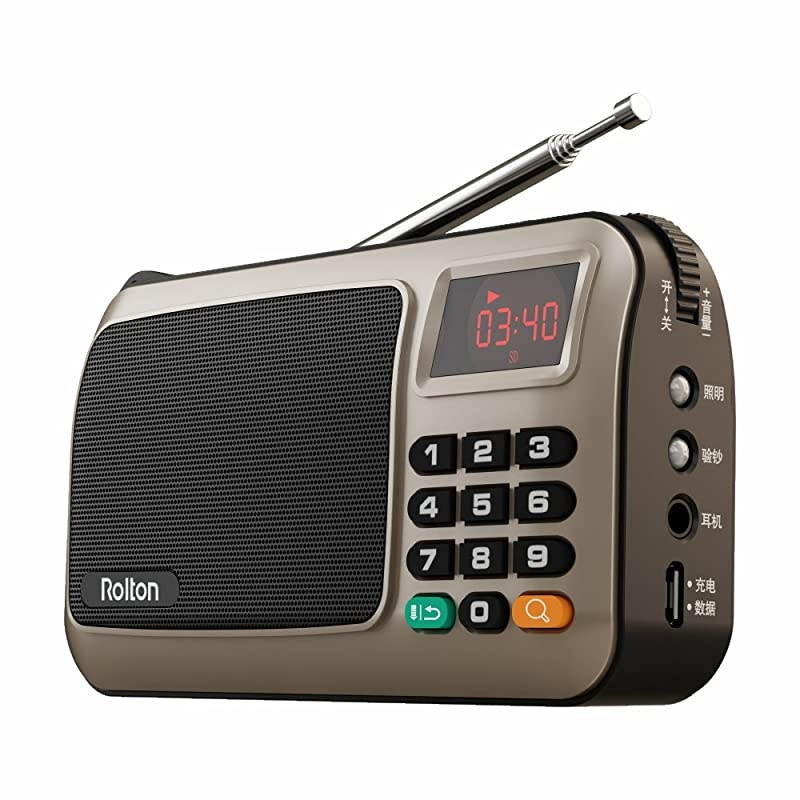W405 Portable Mini FM Radio Speaker Music Player TF Card for PC iPod Phone with LED Display Gold