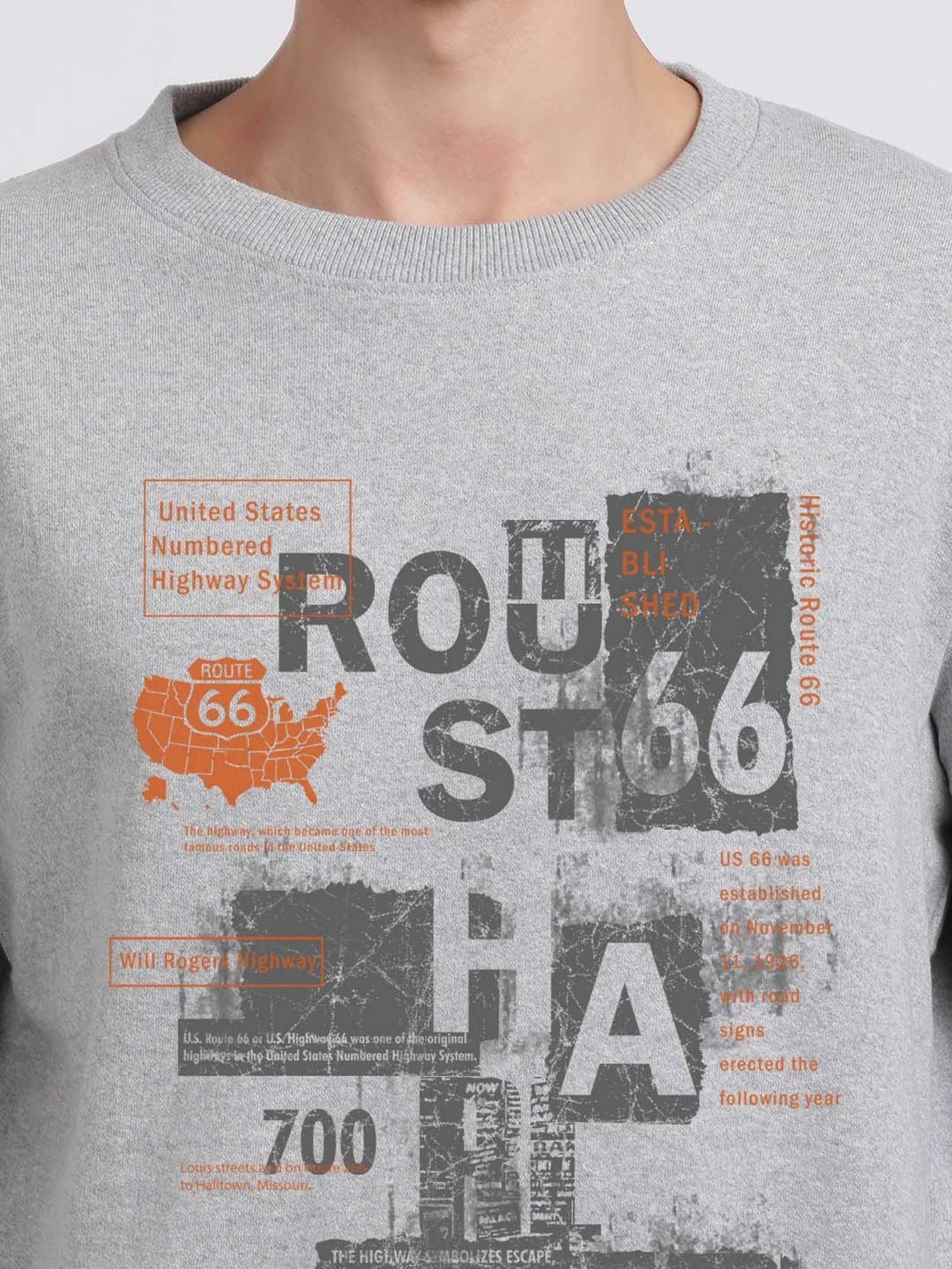 BLACK RADIO Grey Regular Fit Round Neck Printed Sweatshirt