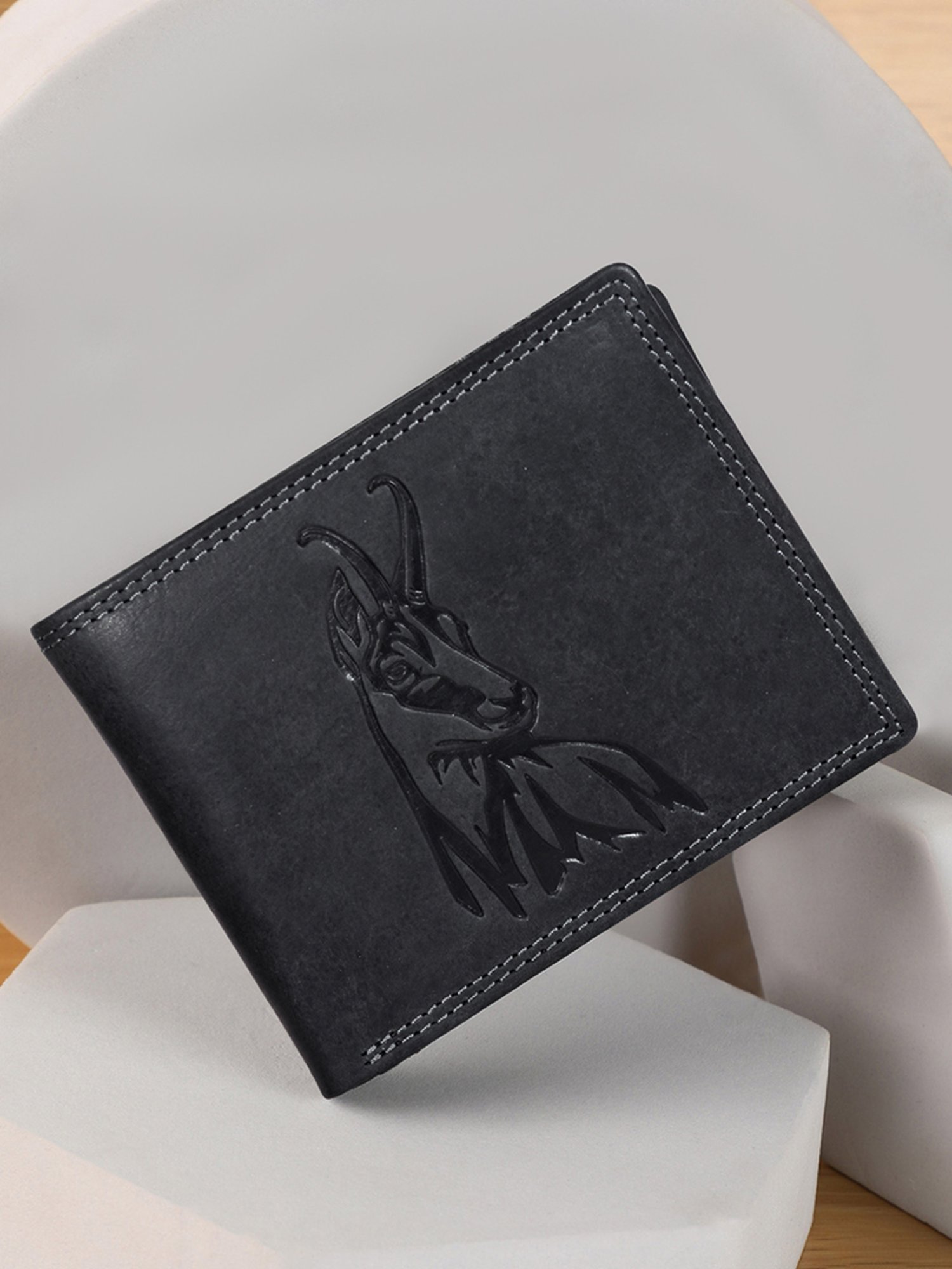 SASSORA Black ARLO Textured Small Leather Bi-Fold Wallet