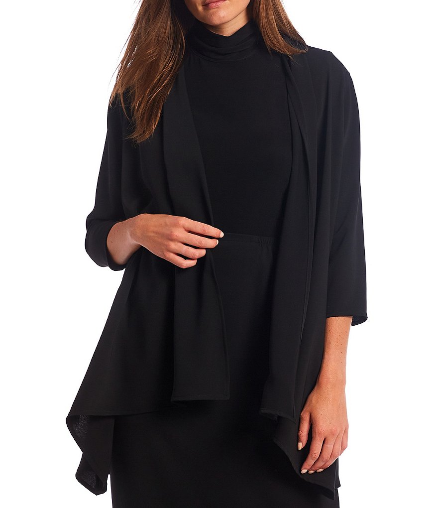 Caroline Rose Matte Crepe Open-Front Side Drape Jacket