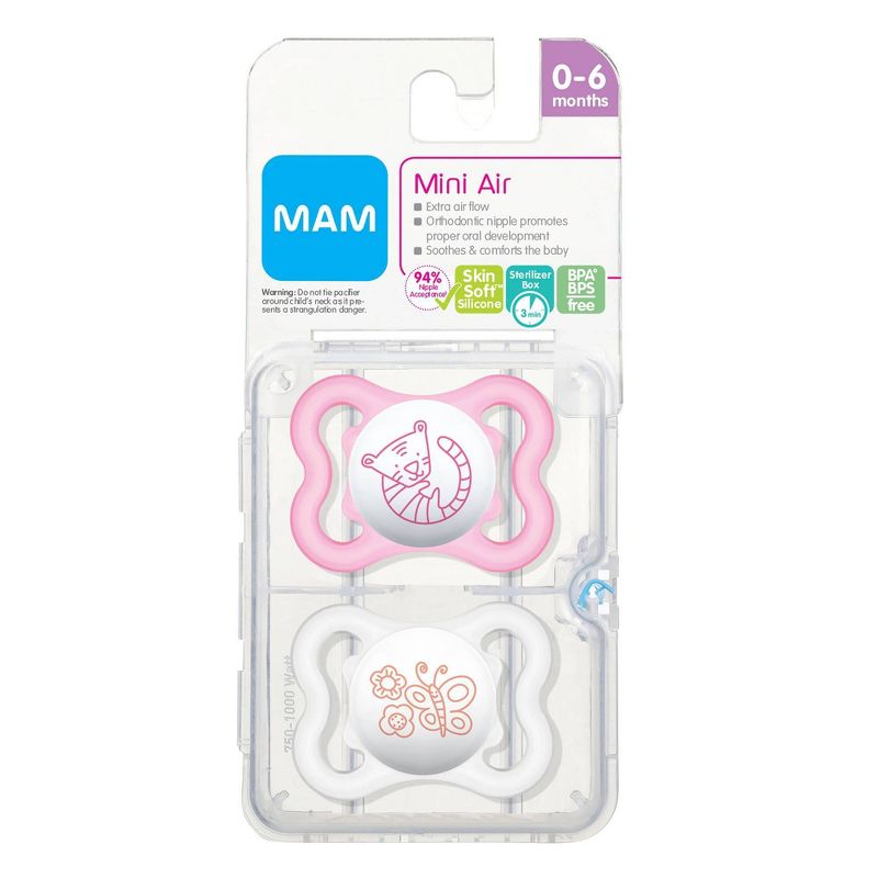 MAM Mini Air Pacifier 0-6 Months - 2ct Pink