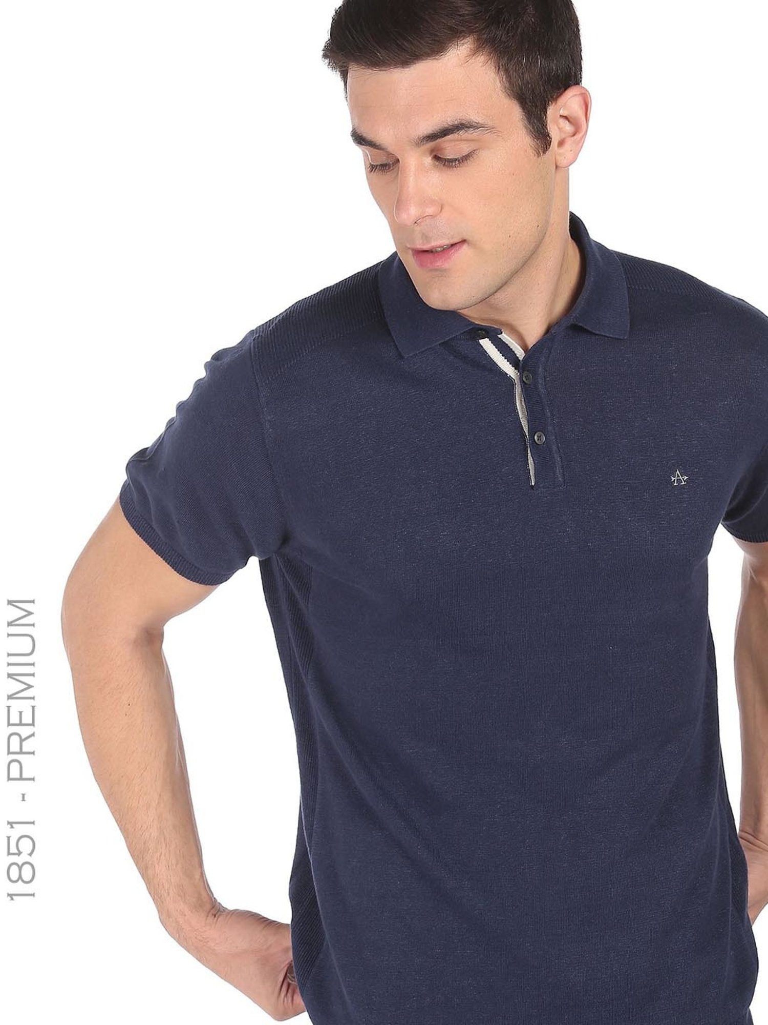 Arrow Navy Cotton Regular Fit Polo T-Shirt