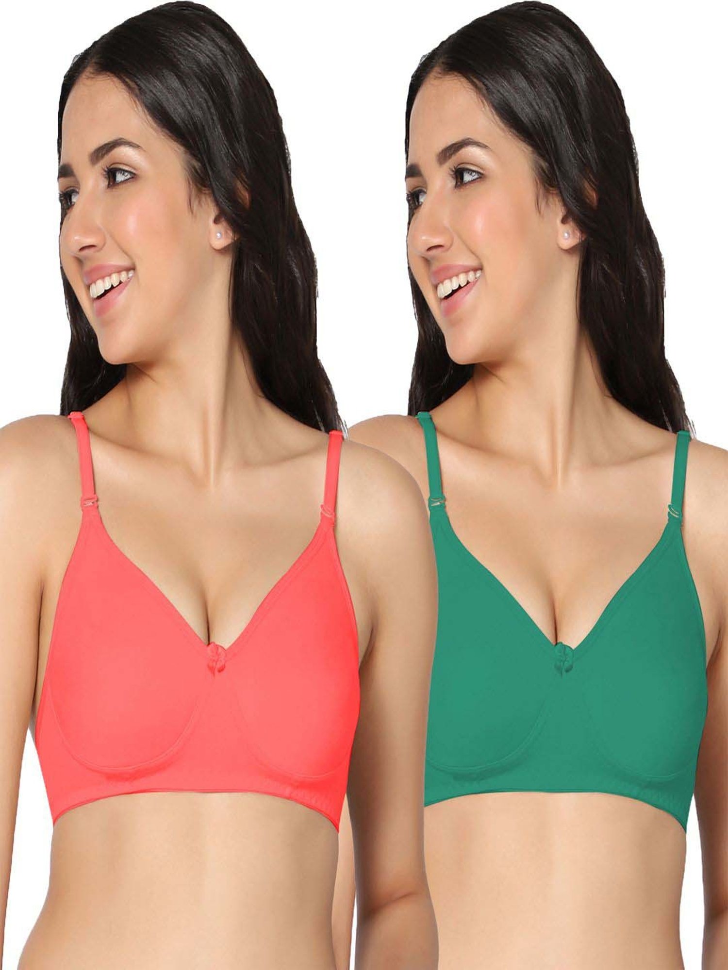 IN CARE Red & Green Cotton T-Shirt Bras - Pack Of 2