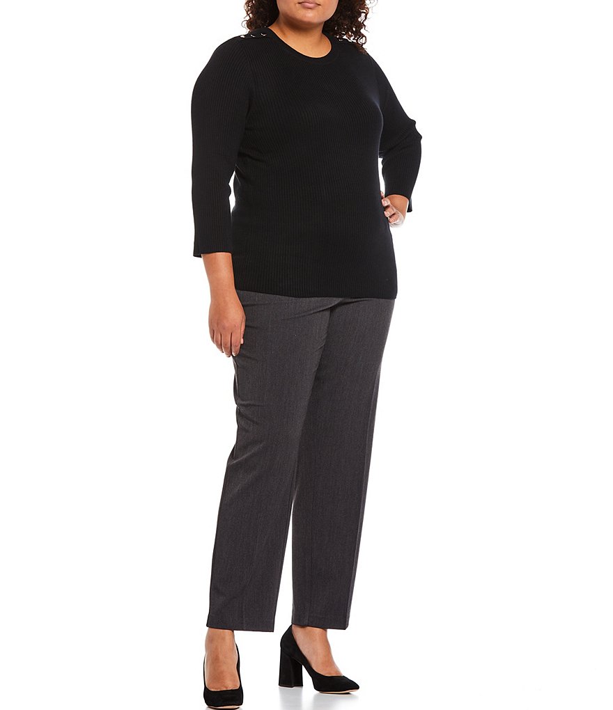 Ruby Rd. Plus Size Ombre Striped 3/4 Sleeve Button Front Long Cardigan