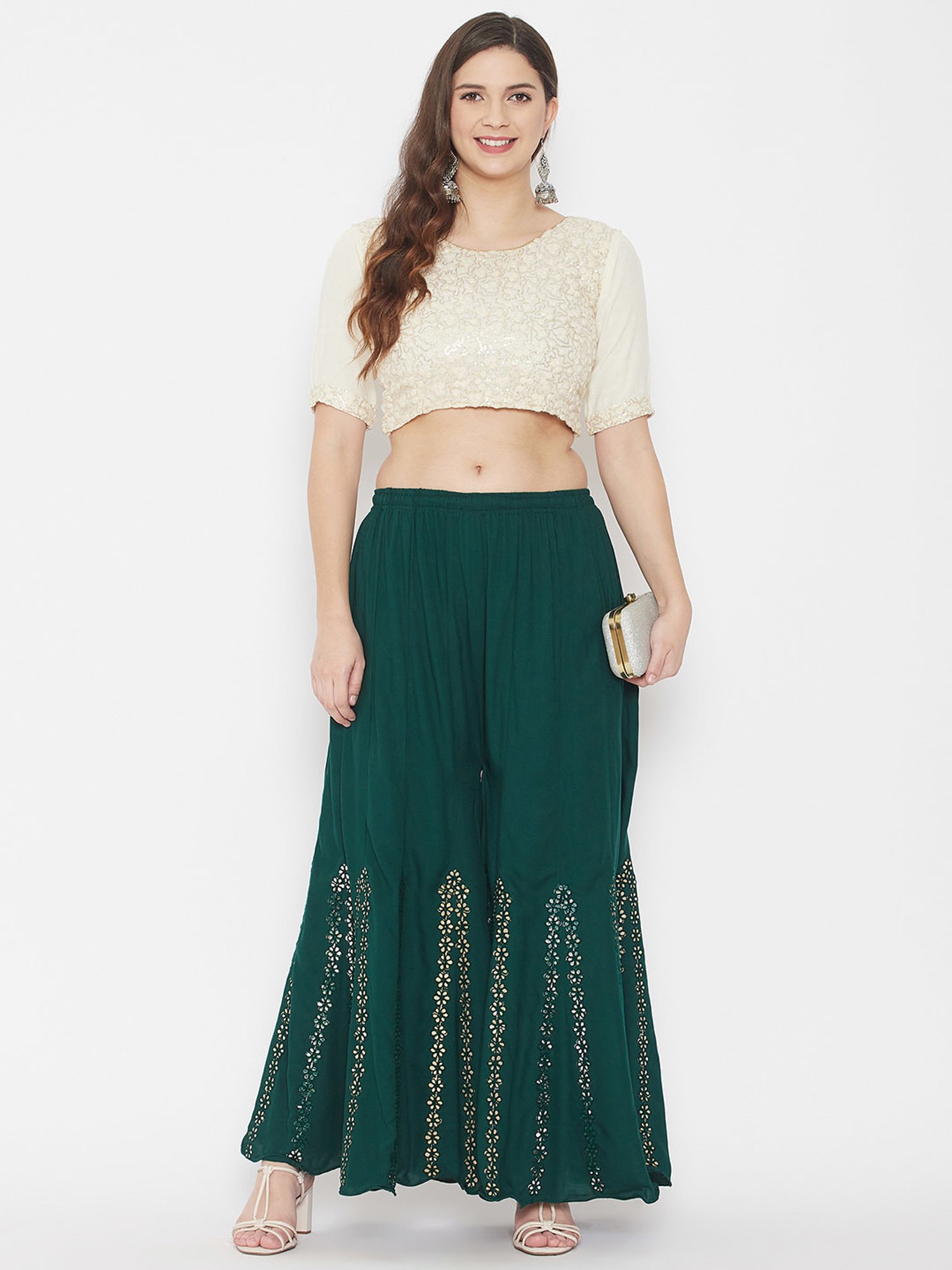 Castle Green Mirror Work Palazzos