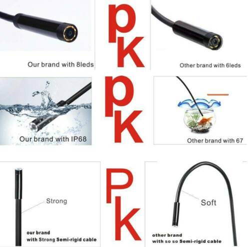 WiFi Endoscope 1200P Wireless IP68 Waterproof Borescope HD Inspection Camera 5M Semi-Rigid Endoscope with 8 Adjustable LED Lights Compatible with iPhone Android Phone Computer (16.40 ft)