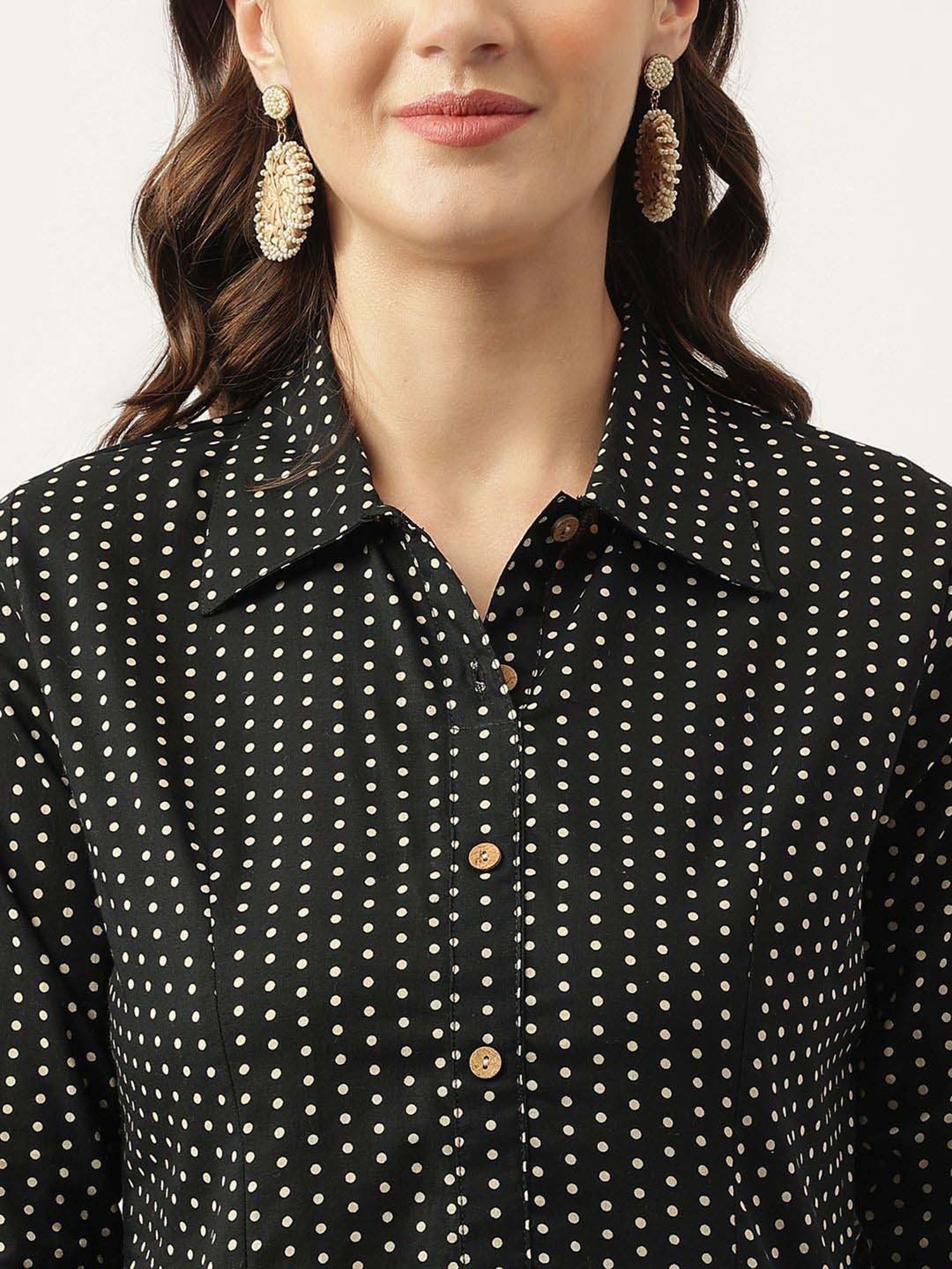 Divena Black Cotton Polka Dots Top