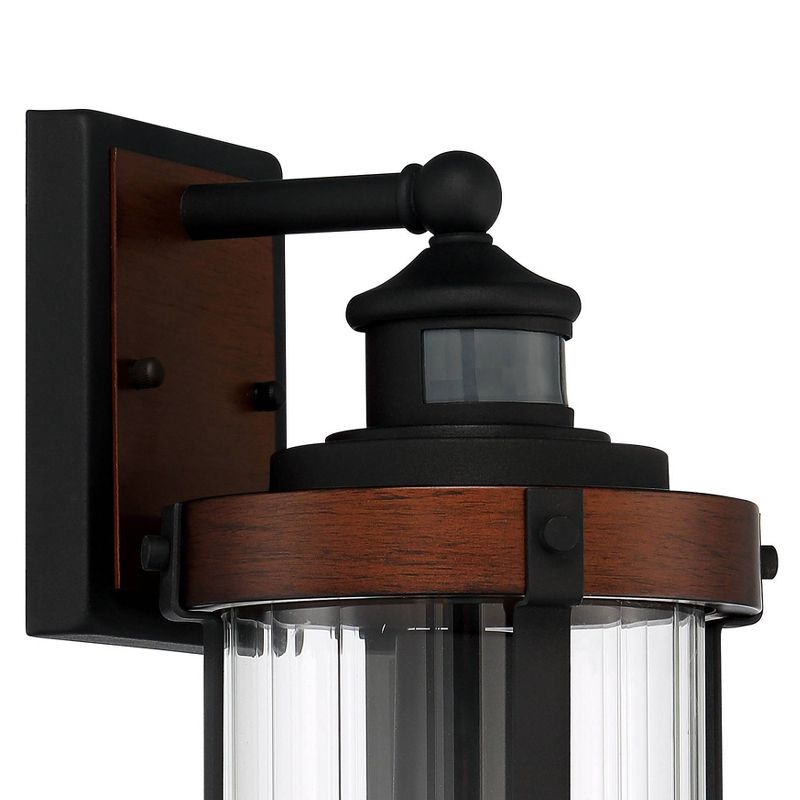 John Timberland Industrial Outdoor Wall Light Fixture Dark Wood Black 15 1/2" Motion Sensor Clear Glass for Exterior House Porch