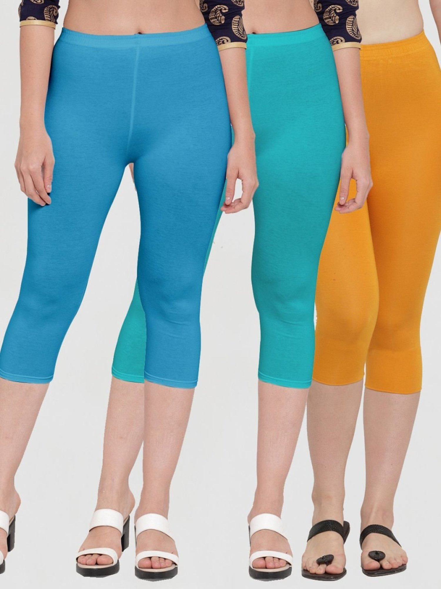 Gracit Blue & Orange Mid Rise Capris - Pack Of 3