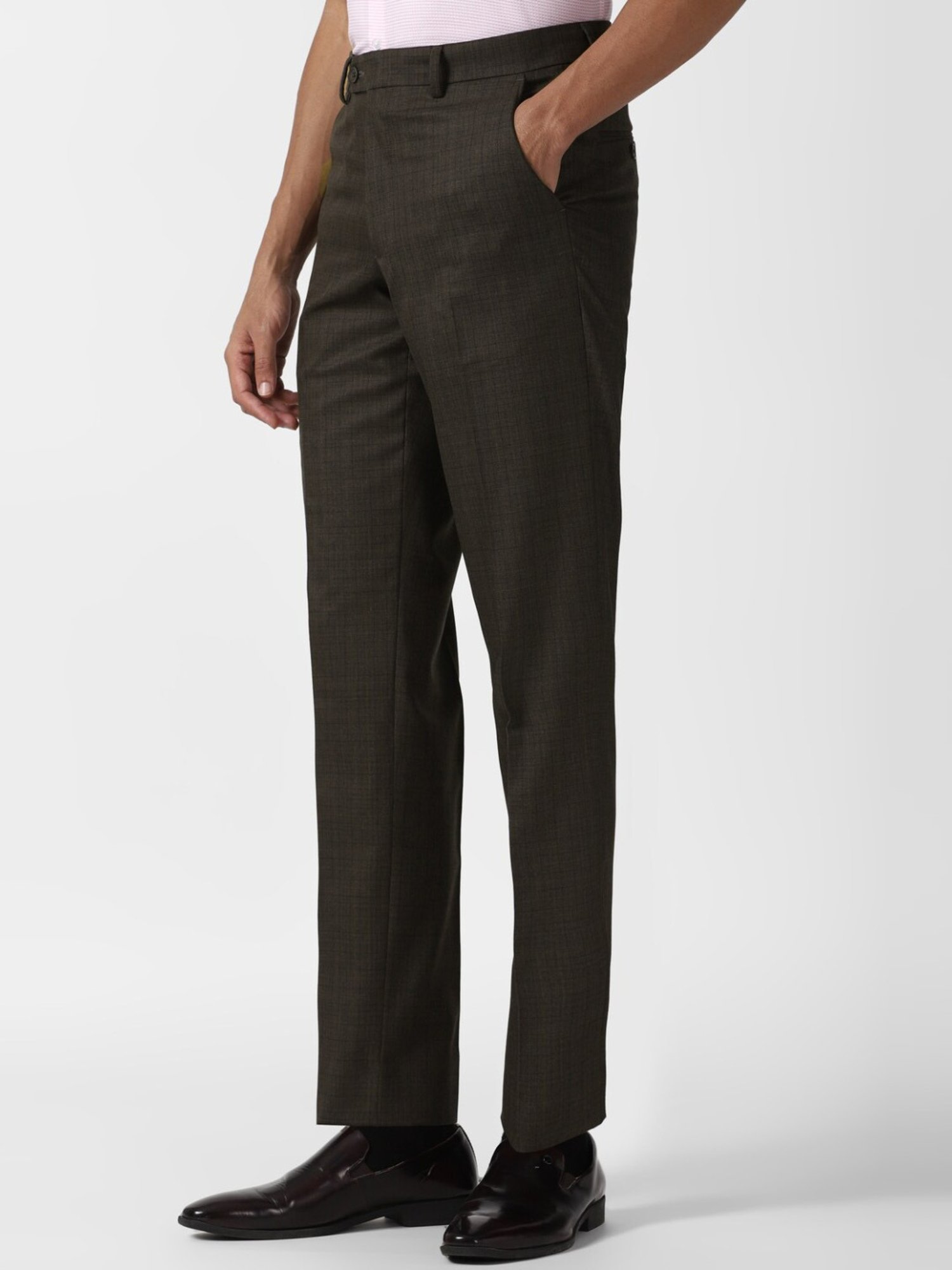 Van Heusen Brown Regular Fit Checks Trousers