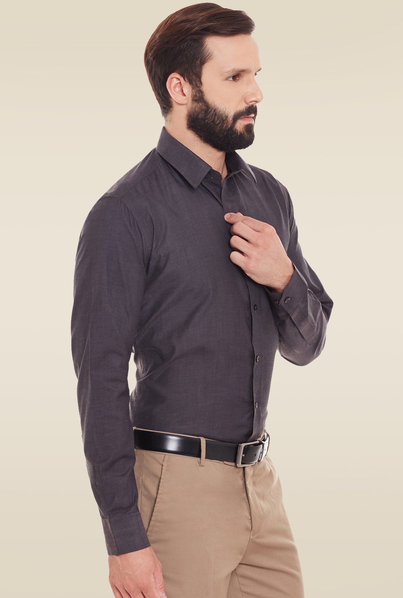 Hancock Grey Slim Fit Full Sleeves Formal Shirt