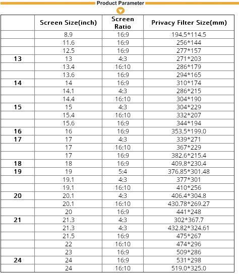 14 inch No glue PET material Laptop Privacy Screens Anti Privacy Filter for Laptop Computer Monitor 305&times;190mm