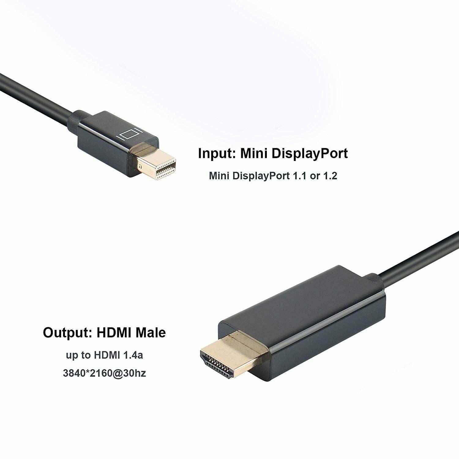 Nurbenn Mini DisplayPort (Mini DP) to HDMI Cable, 4K Ready, 6 Feet Mini DP Display Port to HDMI Converter(Adapter) Gold-Plated Cord for MacBook Air, Mac Mini, Microsoft Surface Pro 3/4, etc