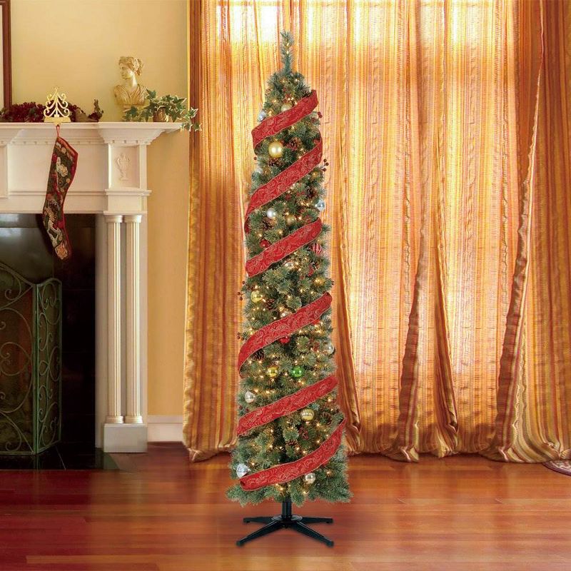 Home Heritage Stanley 7 Ft Skinny Pencil Pine Pre-Lit & Decorated Christmas Tree