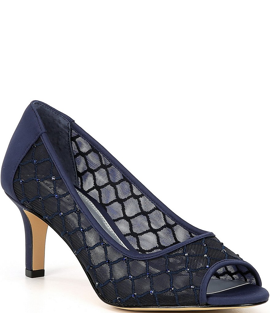 Alex Marie Bessika Rhinestone Detail Peep-Toe Mesh Pumps