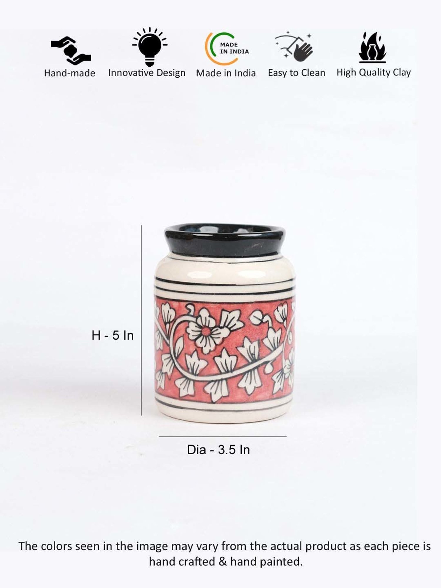 VarEesha Red Ceramic Jar Shaped Vases (0.5 L) - Set of 2