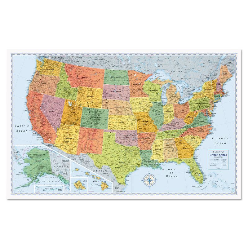 Rand McNally U.S. Physical/Political Map Dry Erase Single Roller Mounted 50 x 32 RM528012762