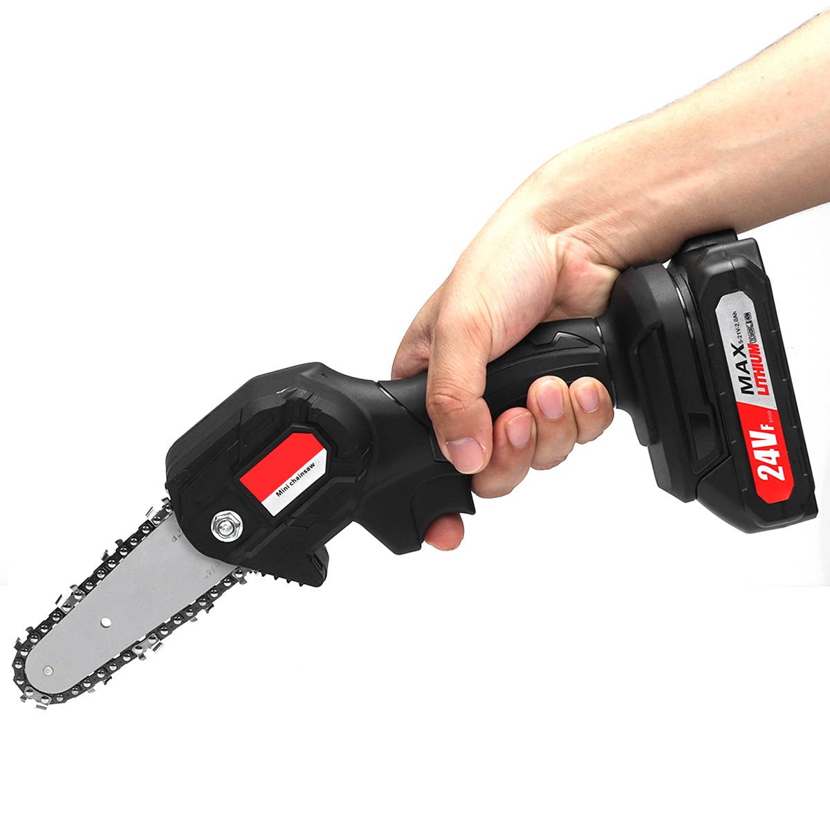 Cordless Electric Chain Saw Portable Rechargeable Woodworking Cutting Tool-Red/US Plug
