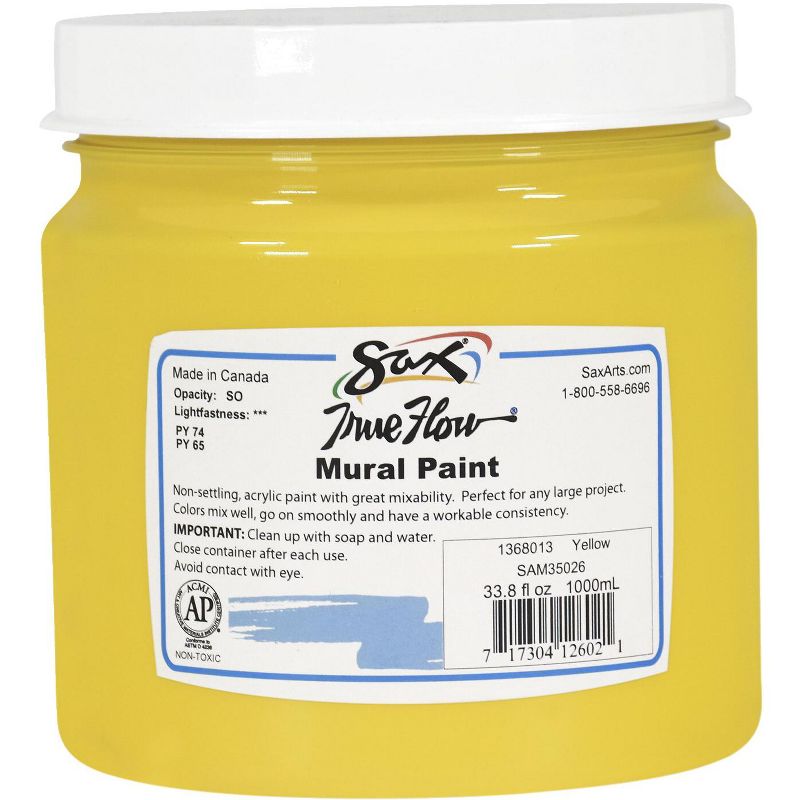 Sax True Flow Acrylic Mural Paint, 33.8 oz Plastic Container, Yellow