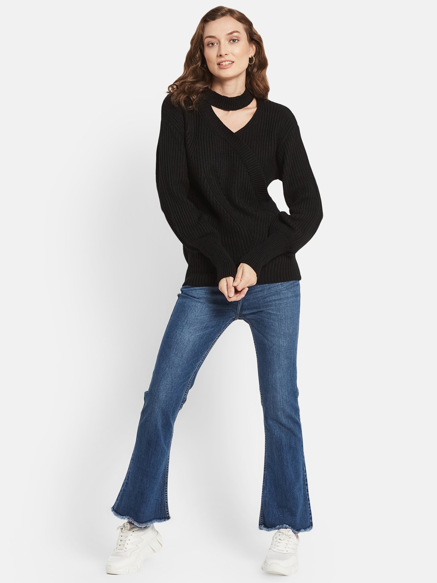 METTLE Black V Neck Pullover