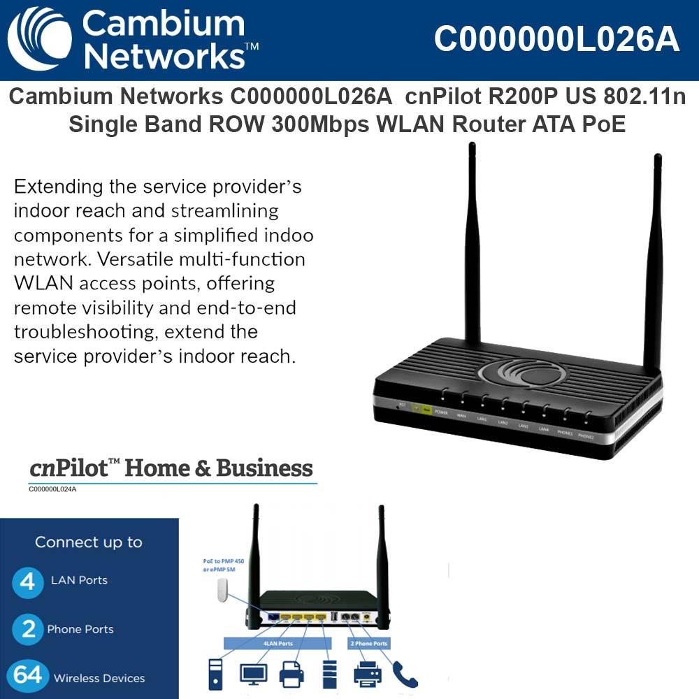 Cambium cnPilot R200P 300Mbps 802.11N Managed Wireless Broadband Router with ATA and POE -C000000L026A