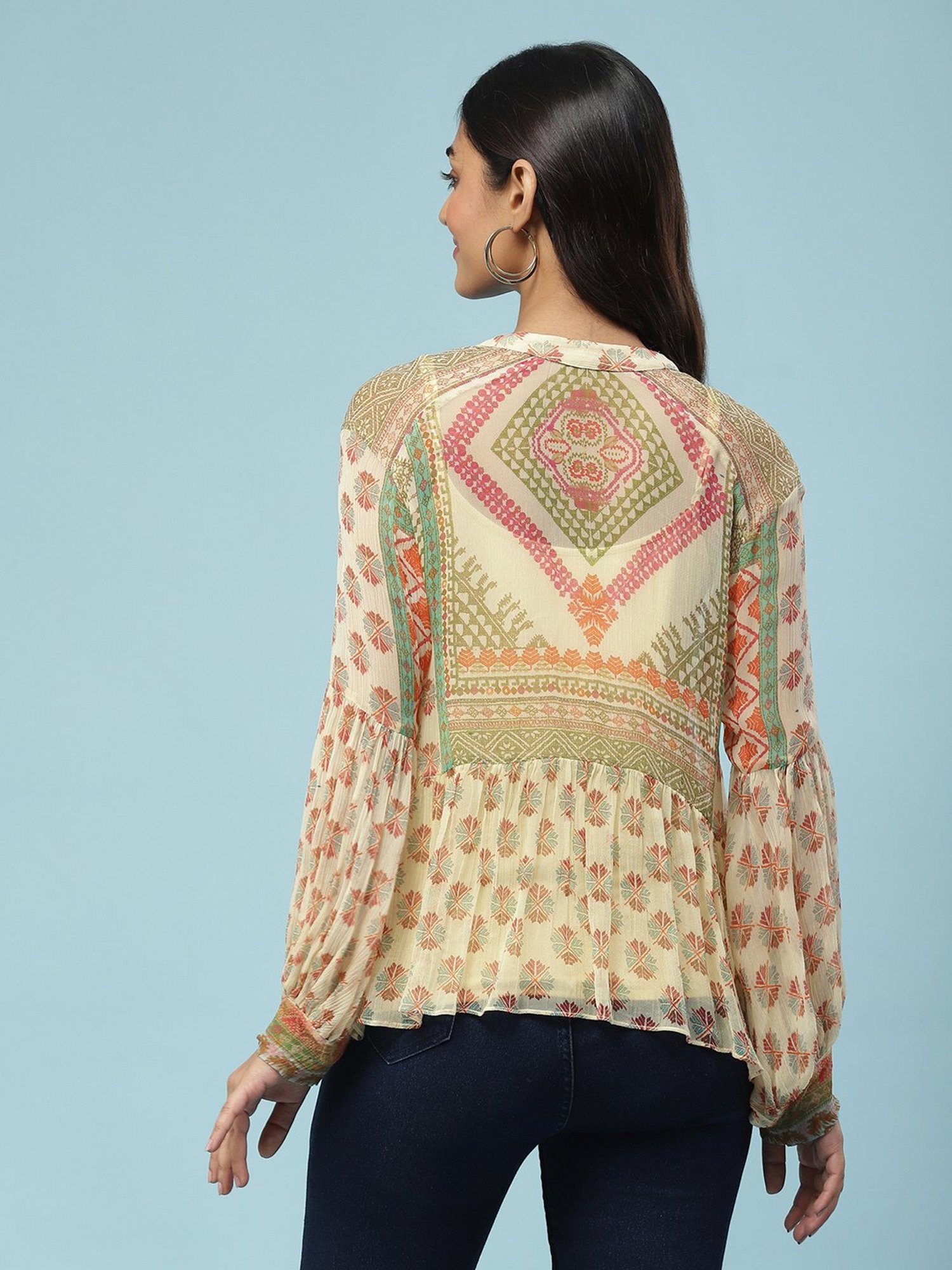aarke Ritu Kumar Beige Geometric Print Top With Camisole