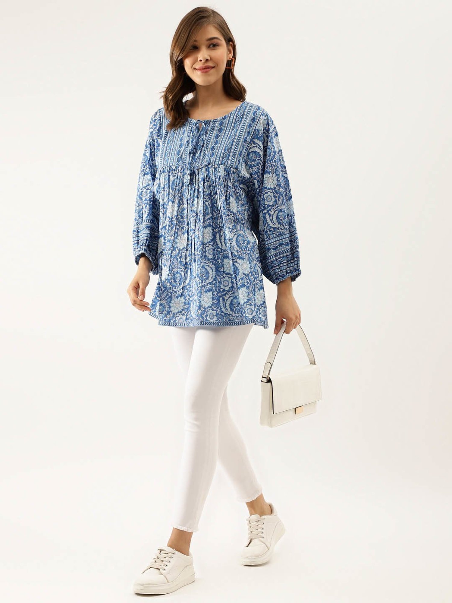 Divena Blue Printed Peplum Top