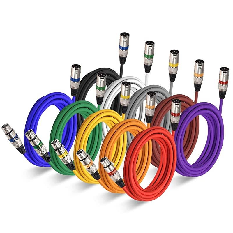 15Ft XLR Patch Cable Colored for DMX 512 Audio Mixer 10 Pack 15 ft