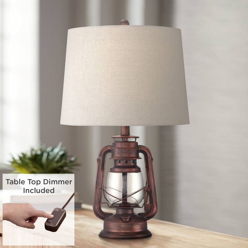 Franklin Iron Works Murphy Red Bronze Miner Lantern Table Lamp with Table Top Dimmer
