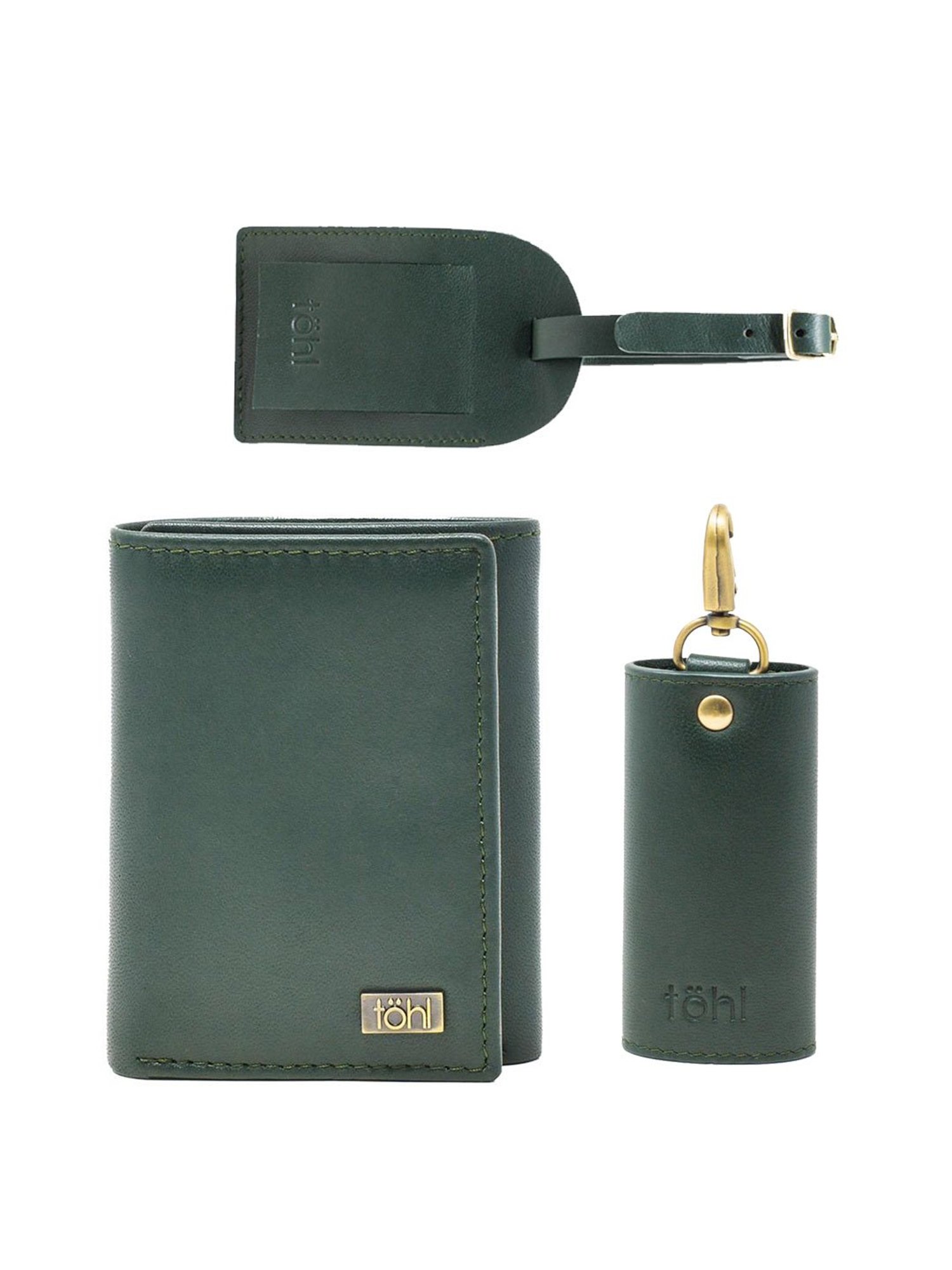 Tohl Sintra Green Casual Leather Bi-Fold Wallet,Keychain & Key Tag Set for Men