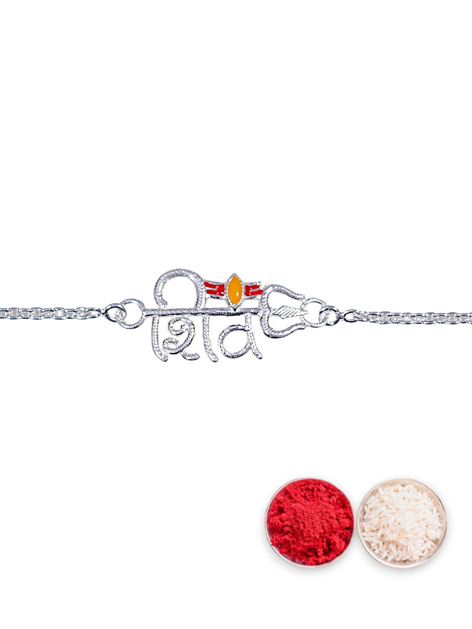 Taraash 925 Sterling Silver Shiva Chain Rakhi with Roli Chawal for Brother