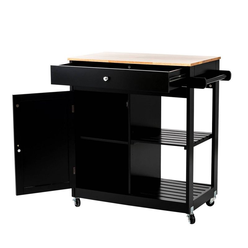 Wooden Basic Kitchen Island with 1 Drawer, 1 Door and 2-Tiers Black - Glitzhome