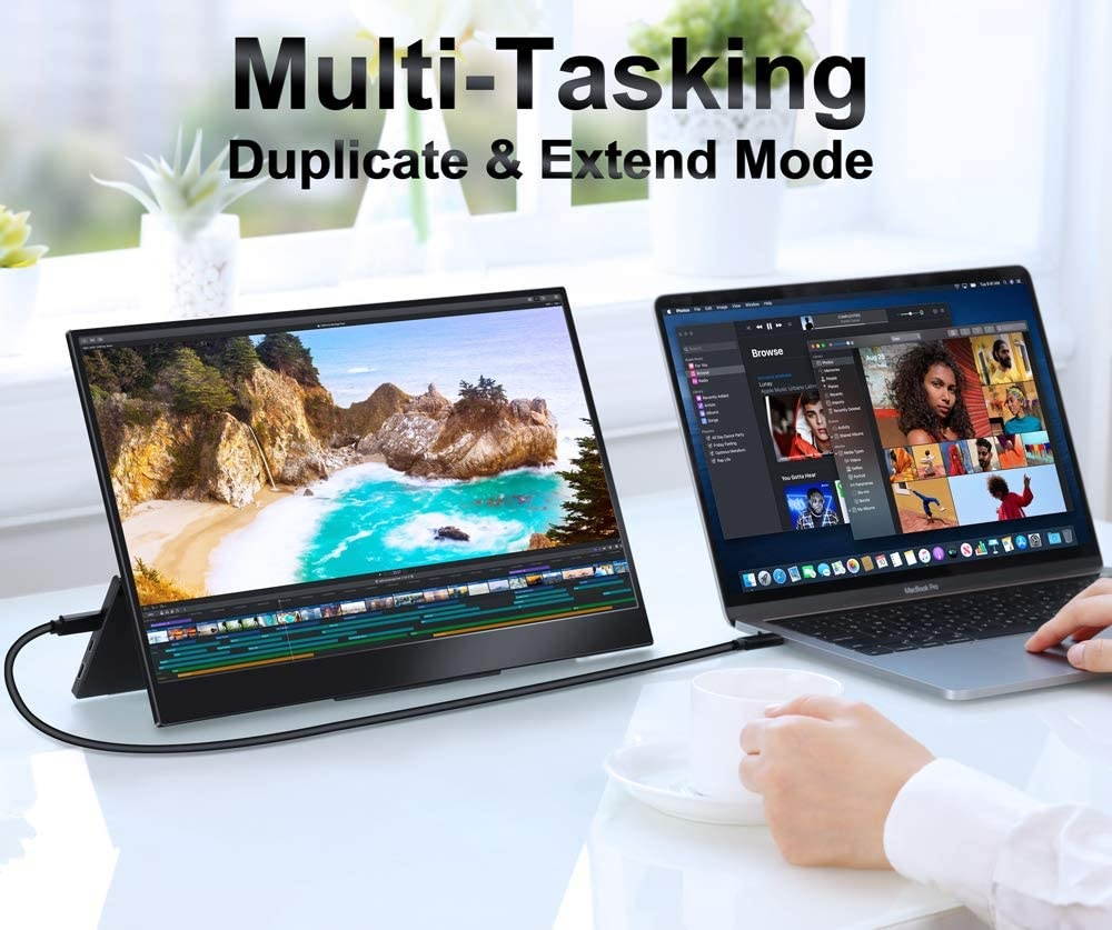 Portable Monitor &ndash; 2020 Upgraded 13.3 Inch 1080P FHD HDR FreeSync Ultra Slim USB-C Portable Display with Kickstand Dual Type-C Mini HDMI Dual Speakers for Laptop PC Mac Surface Xbox PS4 Switch Phone