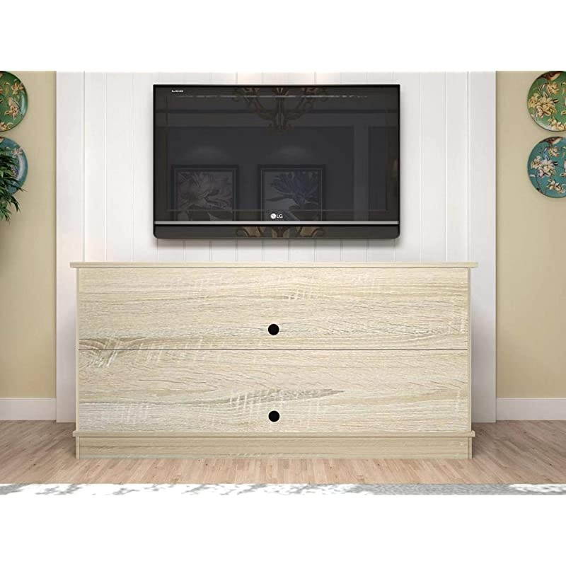 Sliding Barn Door TV Stand for TVs up to 65", Home Living Room Entertainment Center, Wood Storage Cabinet with Doors and Shelve, White Oak