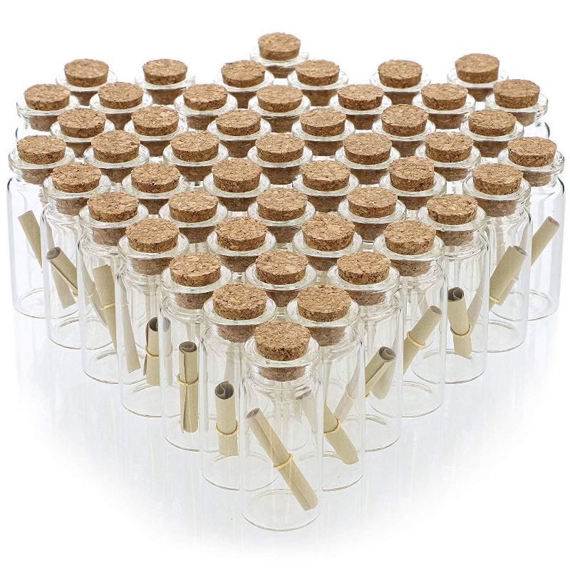 48 Pack Small Glass Jars Storage Cork Bottles with Lid Holds 10ml - Message in a Bottle, 0.5 x 2.15 Inches, Clear