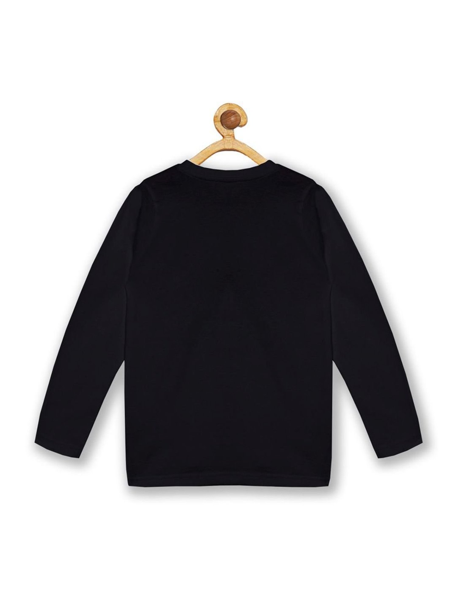 Kiddopanti Kids Jet Black & White Cotton Printed Full Sleeves T-Shirt