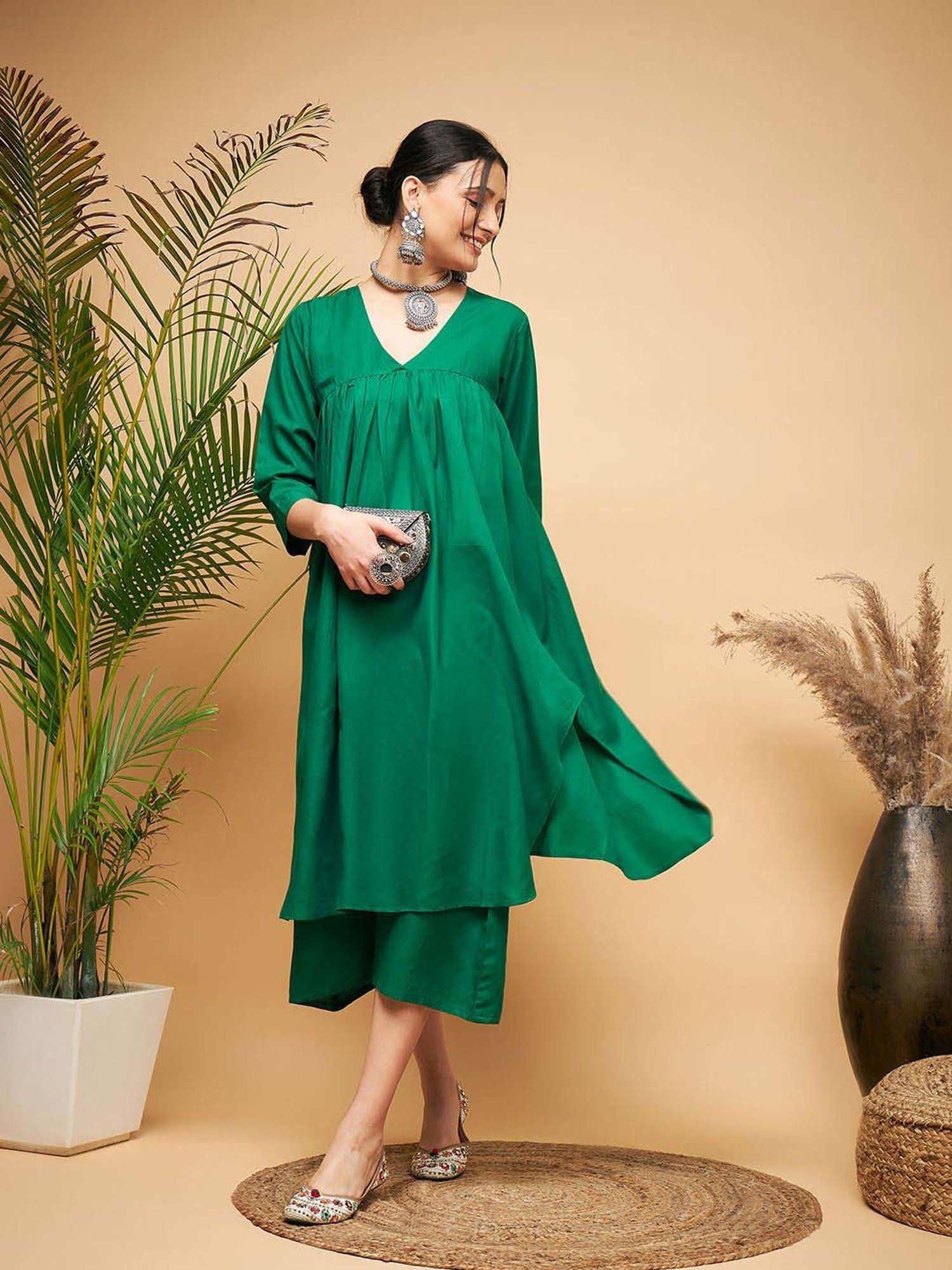 Inweave Green A Line Kurta