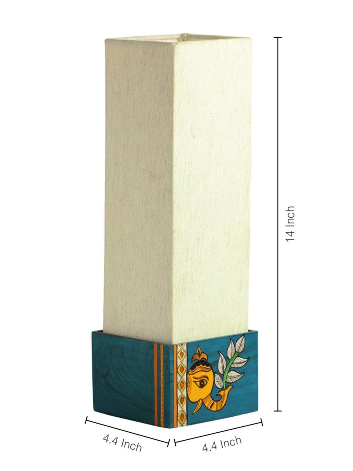 ExclusiveLane 'The Blueberry Elephant' Madhubani Hand-Painted Square Table Lamp In Wood