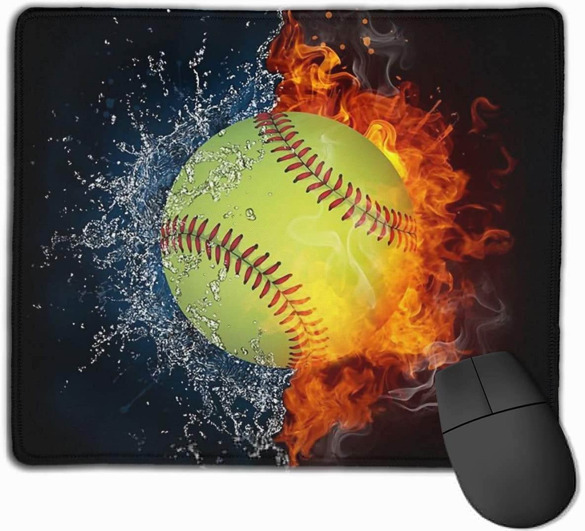 Baseball on Fire Mouse Pad Gaming Desk Mat with Stitched Edges Non Slip Rubber Base for Computer Laptop Office Waterproof Mousepad