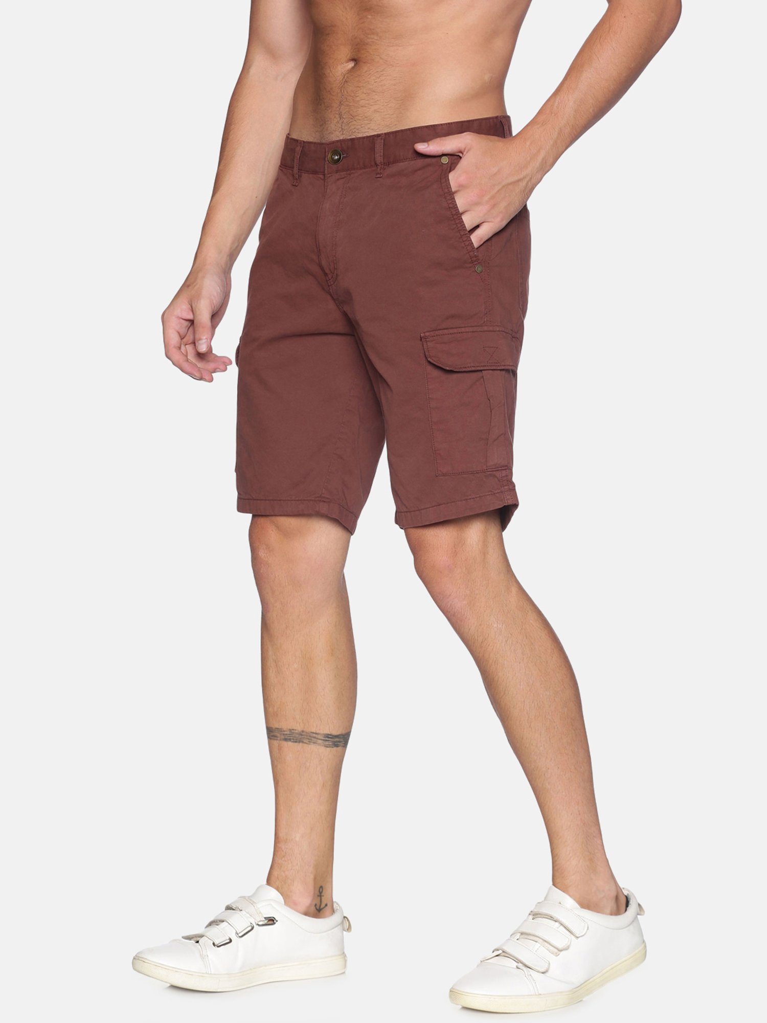 IVOC Maroon Regular Fit Cargo Cotton Shorts