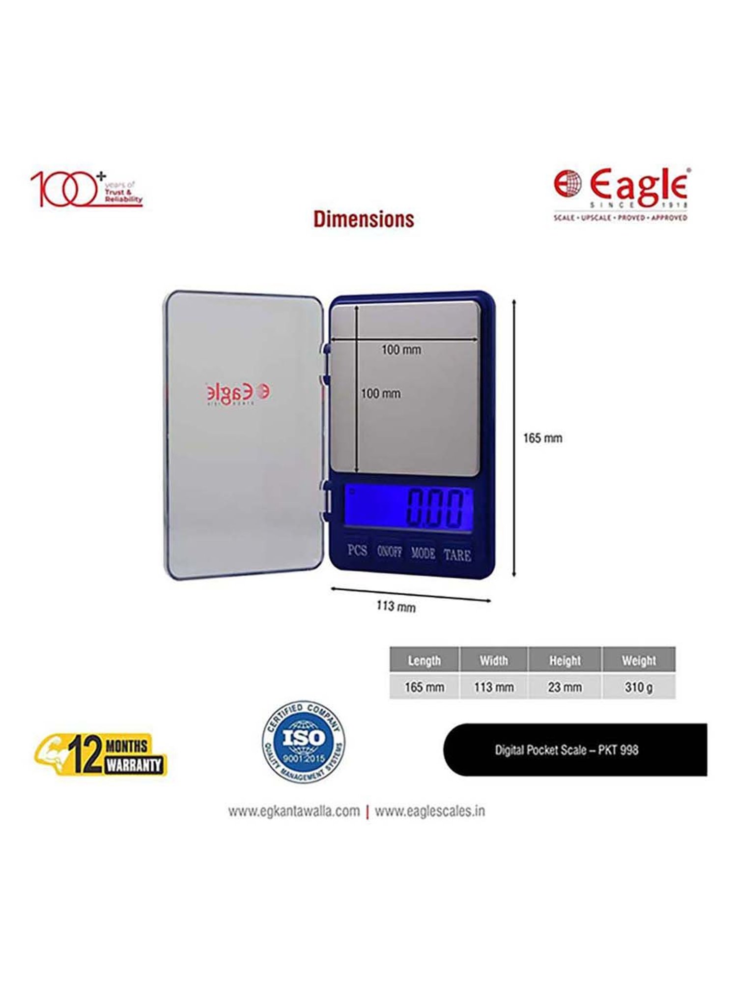 Eagle PKT-998 Digital Weighing Scale, 1kg Capacity, 0.01g Accuracy,Mini Weight Machine, Pocket Scale