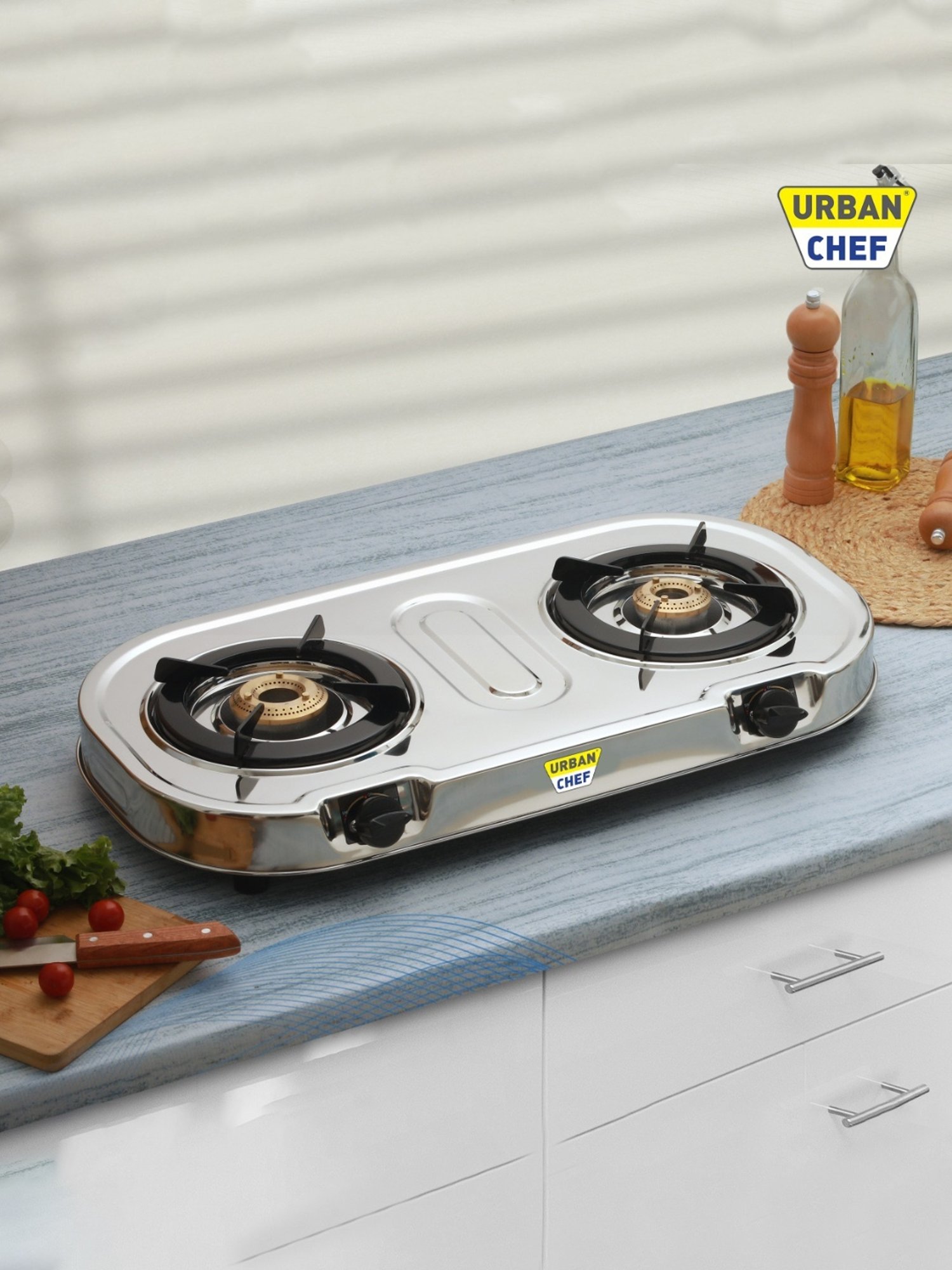 Urban Chef Gas Stove with 2 Burners ( Silver/Black )