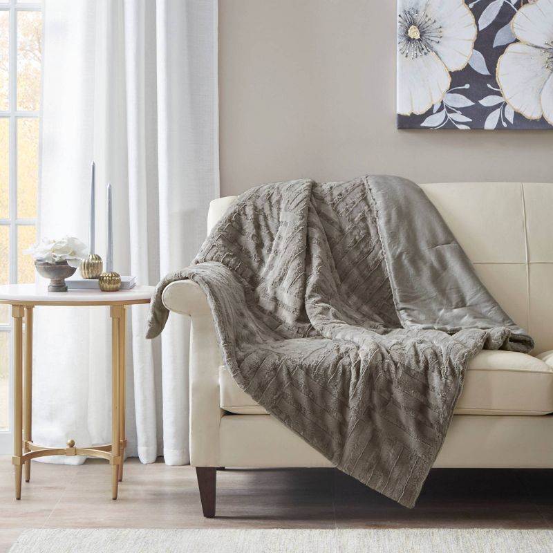 50"x60" Polar Solid Faux Fur Throw Blanket Gray