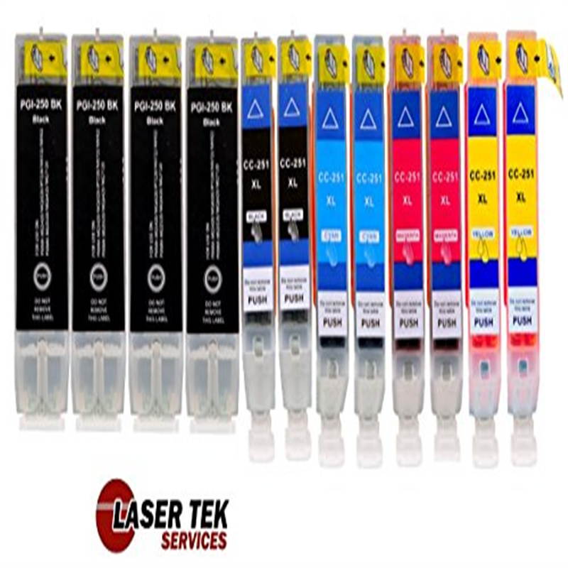 Laser Tek Services&reg; 12 Pack of Canon compatible PGI-250 and CLI-251 inks. (4BK,2k,2C,2M,2Y)