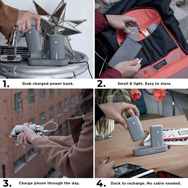 Orbit Cordless Power Bank Charging Dock for Home Office | 2Pack 5000 mAh Fast Charge Battery UL2056 Certified | Apple Samsung iWatch