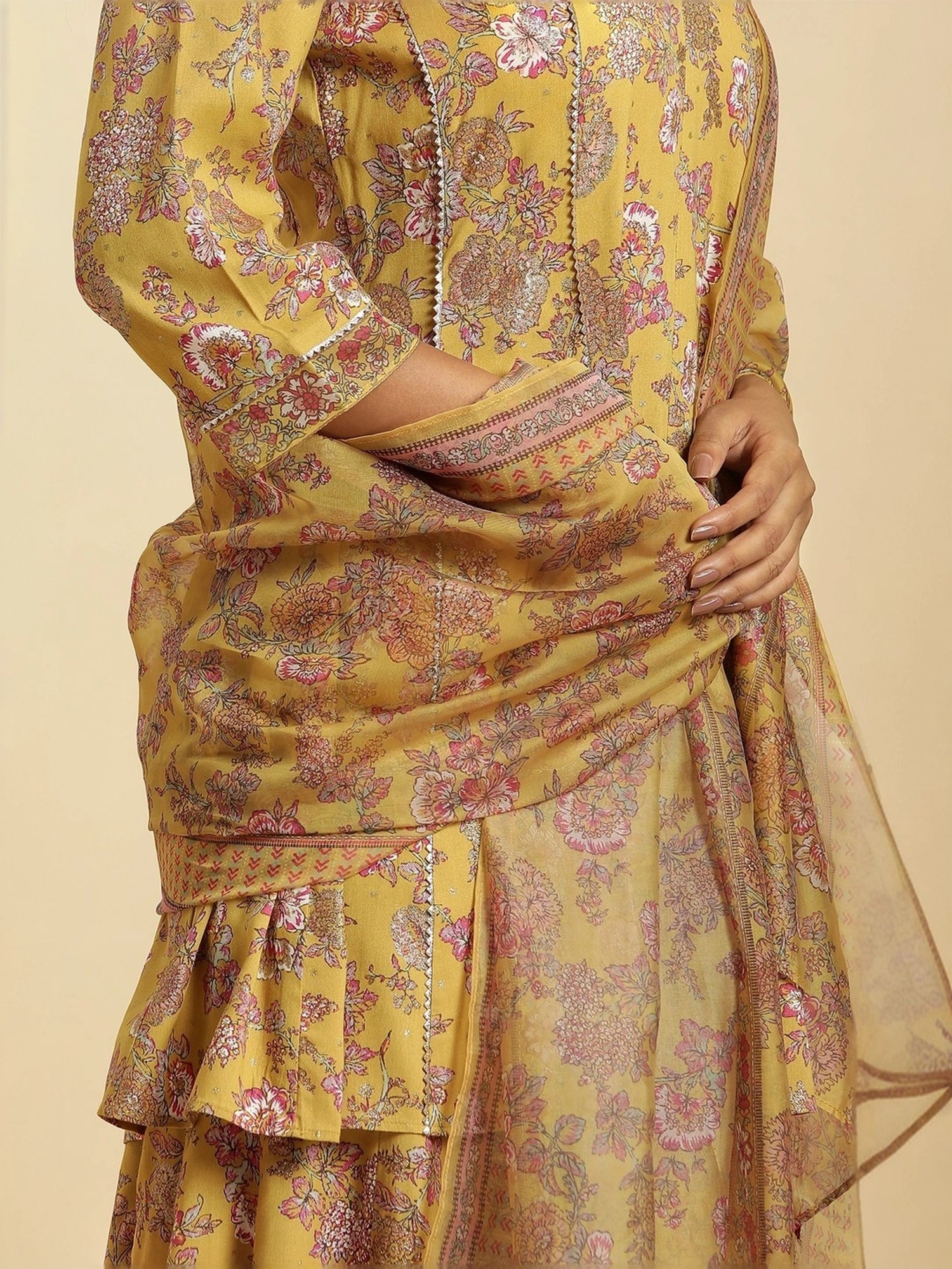 W Yellow Printed Kurti Sharara Set With Dupatta