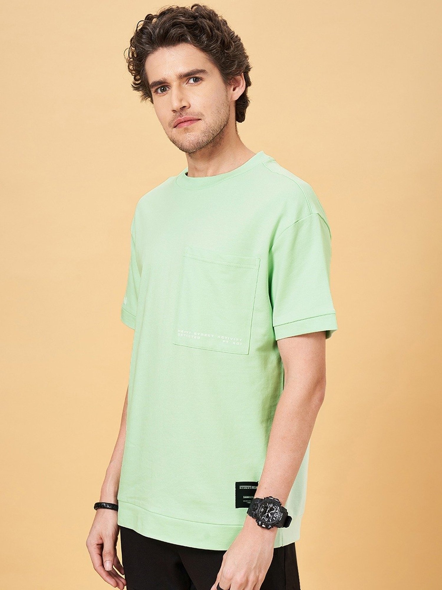 Street 808 by Pantaloons Mint Green Cotton Boxy Fit Printed T-Shirt