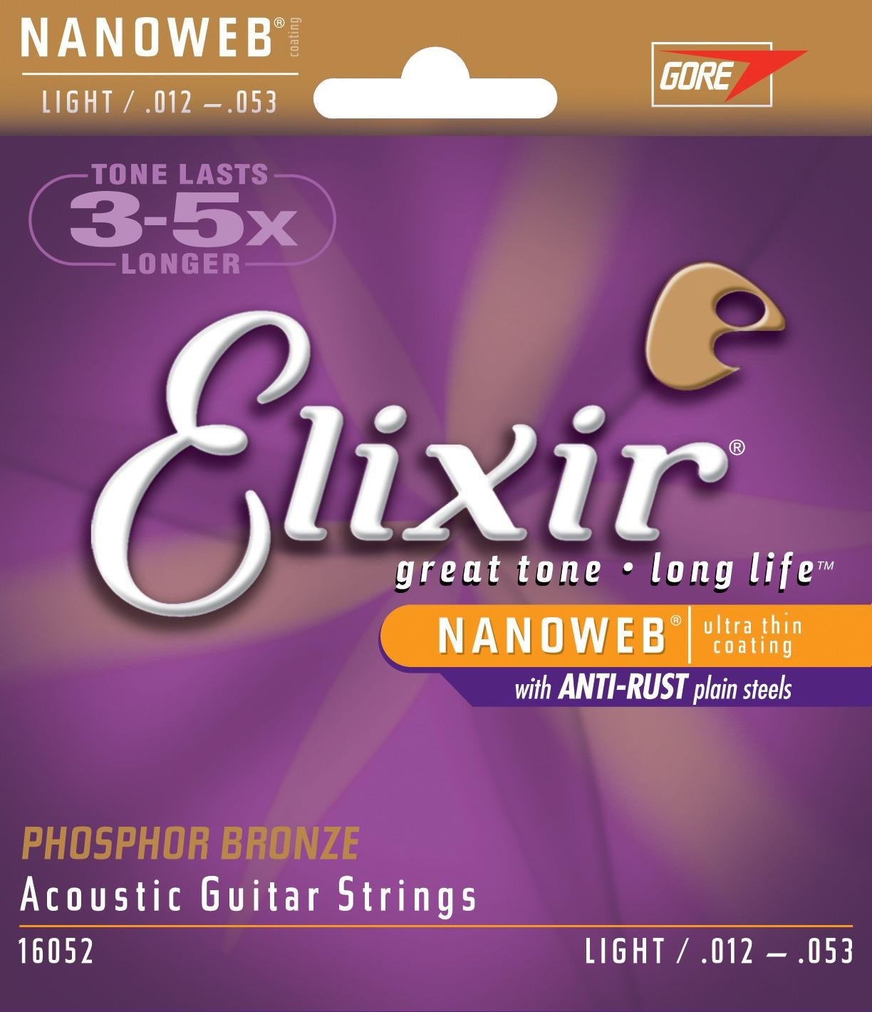 Elixir 16052 Phos/Br NanoWeb Lt Ac Guitar Strings 12-53