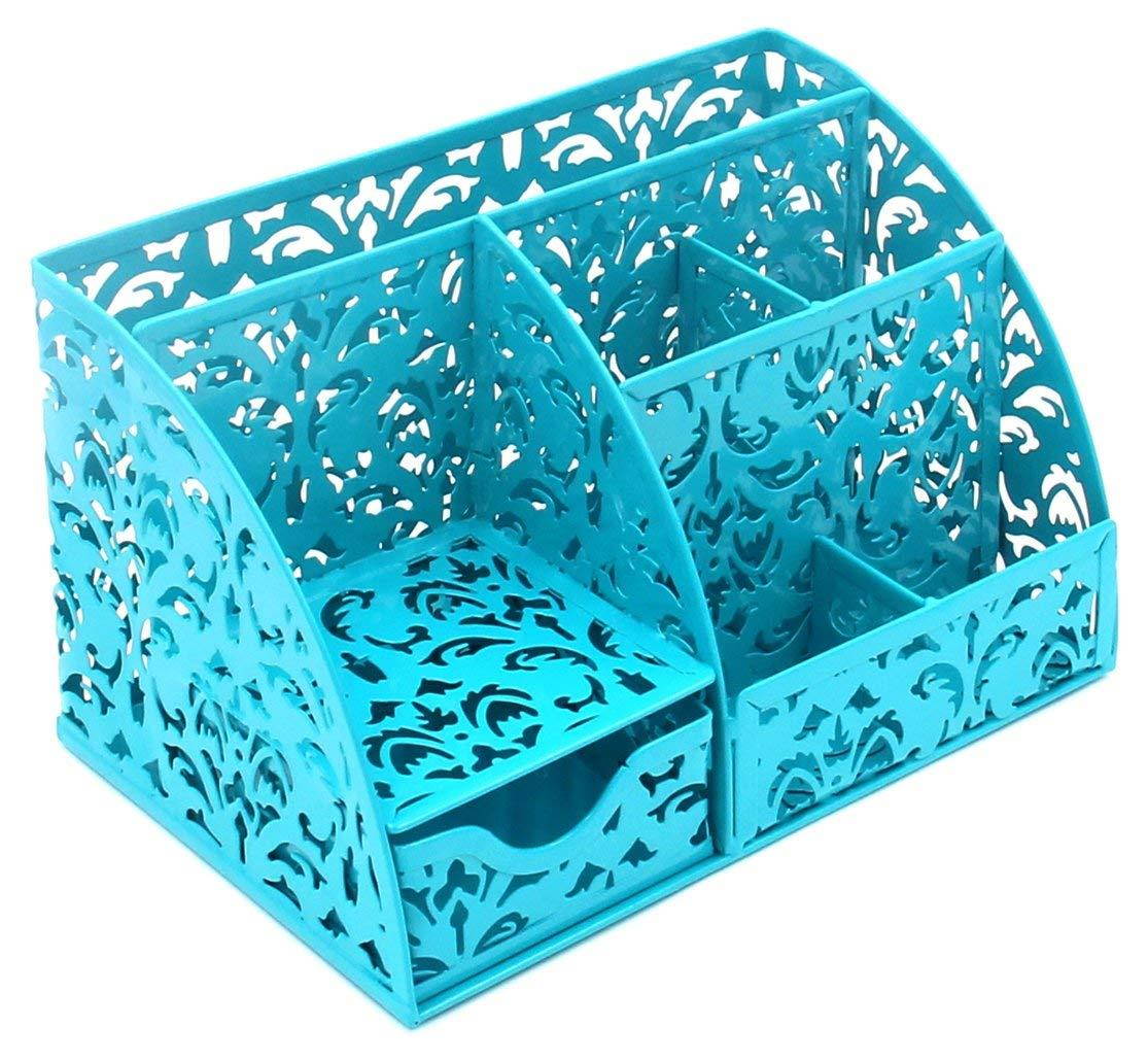 EasyPAG Office Desk Organizer Accessories Caddy with 6 Compartments and Drawer,Dark Teal